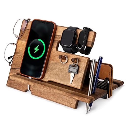 YAREM Nogal Organizador de cabecera para él, Regalos de cumpleaños únicos para él, Soporte de teléfono y Reloj para Hombres, Soporte de teléfono de Madera, Regalos de cumpleaños para Padres