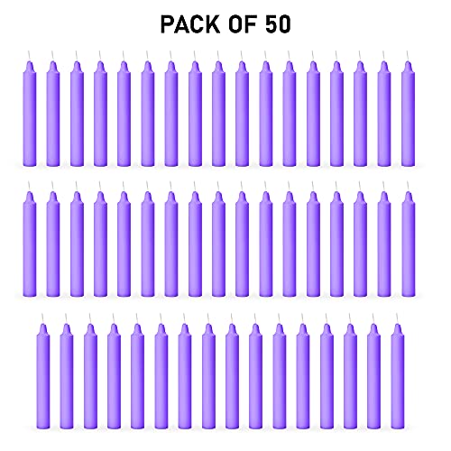 Image of AuraDecor Pack of 50 Stick Candles || Especially Meant for Healing, Chakras, Ritual Candles, Decoration, Lighting, Home Decor || Burning Time 3 to 4 Hours Each (Purple), Paraffin Wax