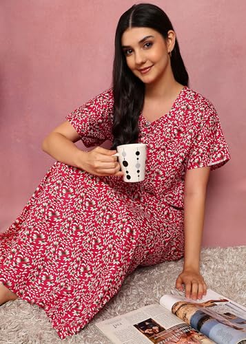 Image of Vlazom Women's Cotton Nighty Gown Combo - Pack of 2 Printed Maxi Nightwear, Free Size, Soft & Breathable Sleepwear for Ladies