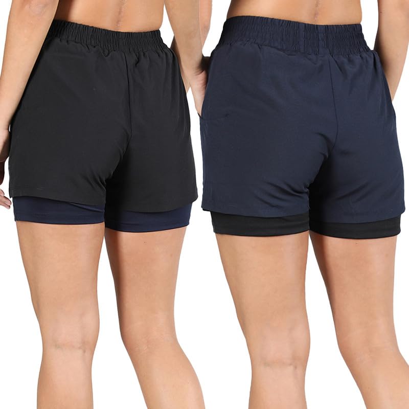Image of CHKOKKO Double Layered Sports Combo Gym Workout Running Shorts for Women
