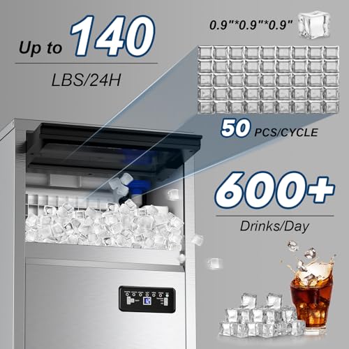 Fabricadora de hielo comercial 140 lbs/24H acero inoxidable miniatura 4