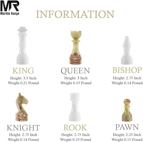 Miniatura 7 de Juego de ajedrez de mármol para adultos de 15 pulgadas, hecho a mano, juego de mesa de ónix blanco y verde con 32 piezas de ajedrez, 2 reinas