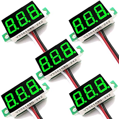 Image of (5 Pack) JacobsParts DC 0-30V 3-Wire Voltmeter 3-Digit LED Display Panel Volt Meter Digital Voltage Tester (Green)