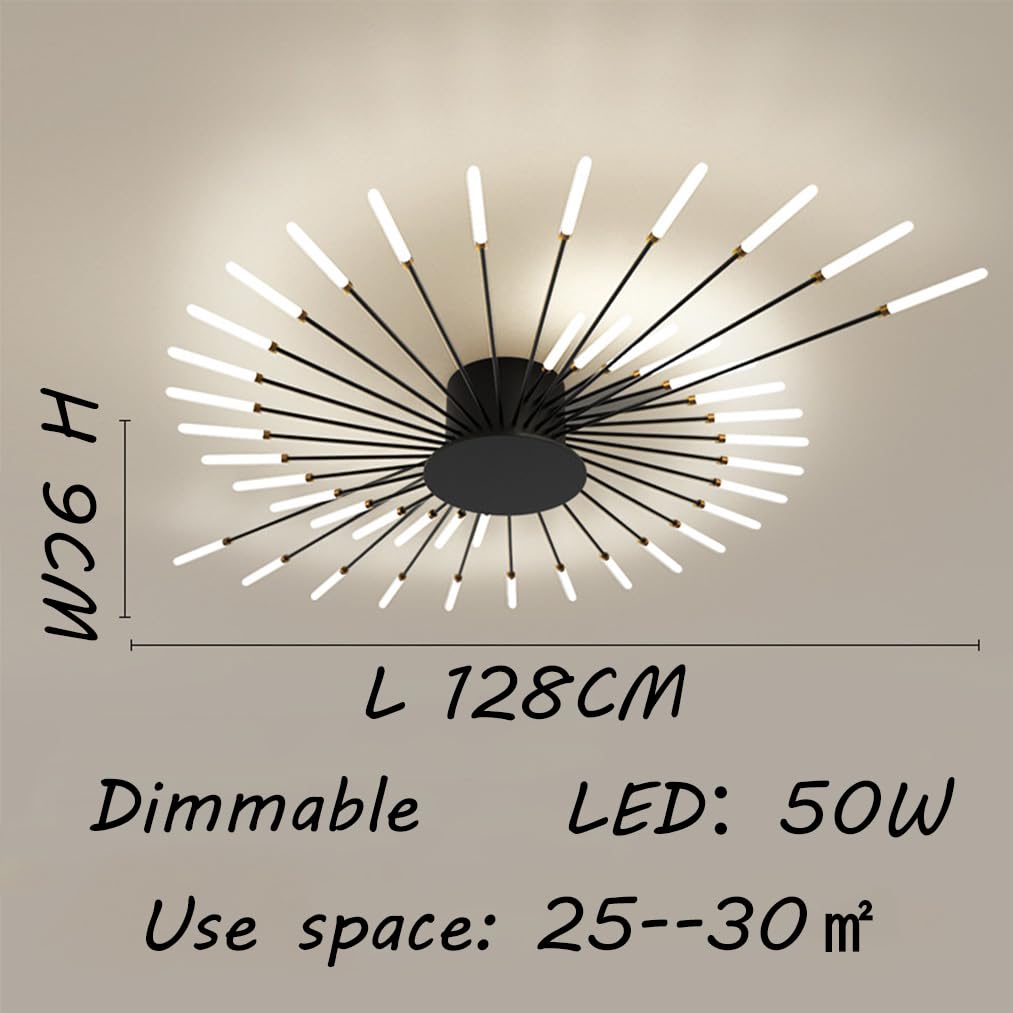 Moderne LED-Wohnzimmer-Deckenleuchte dimmbar Schlafzimmerleuchte Wohnzimmerleuchte dimmbar mit Fernbedienung Deckenleuchte, schwarzes Wohnzimmerlicht/goldenes Wohnzimmerlicht (Schwarz, 128CM)