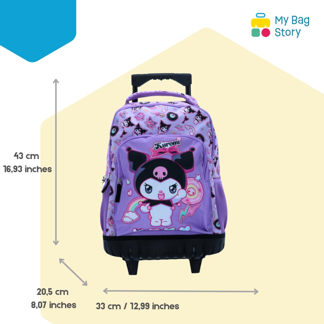 mybagstory | Mochila con ruedas Kuromi | Mochila escolar 3 compartimentos | Escuela Primaria Niña y Niño | Morado de Alta Resistencia | Ideal para regresar a la escuela y CP CE1 CE2