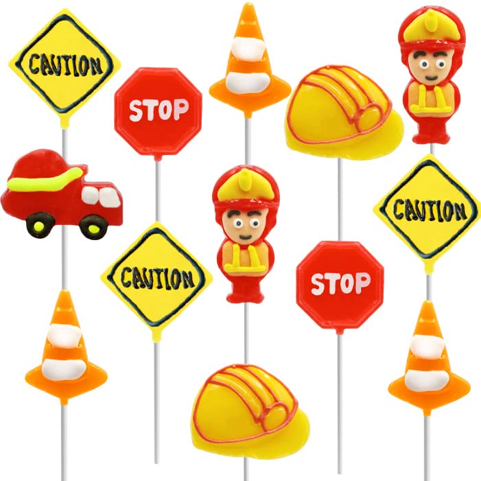 The Dreidel Company Construction Lollipop Sucker Candy, Individually Wrapped, Party Favor (12-Pack)
