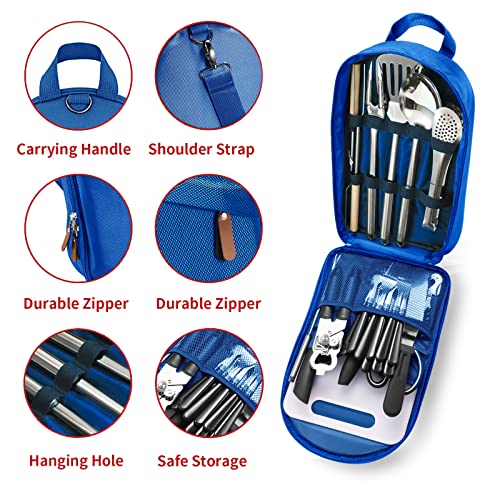 Image of Portable Camping Kitchen Utensil Set-27 Piece Cookware Kit, Stainless Steel Outdoor Cooking and Grilling Utensil Organizer Travel Set Perfect for Travel, Picnics, RVs, Camping, BBQs, Parties and More
