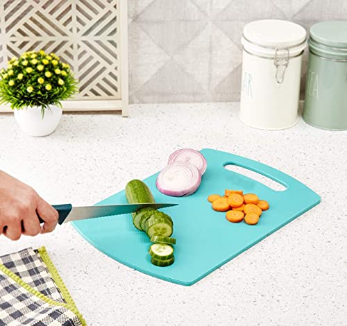 Image of Premium Plastic Cutting Board for Kitchen Chopping and Slicing Vegetables Fruits Meat Utility Food Prep Board with Easy Clean Surface and Grip Design Turquoise Pack of 1