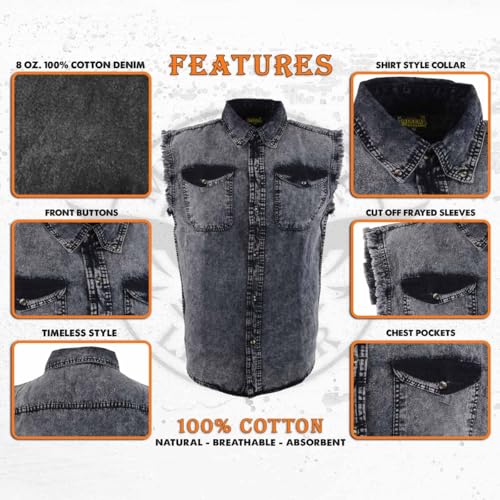 Milwaukee Leather Men's Classic Casual Button-Down Flannel Shirt with Cutoff Frayed Sleeves2