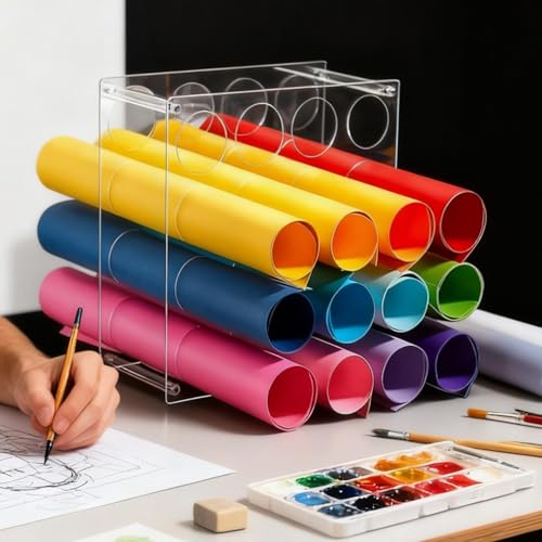 Support de rangement acrylique rouleaux créatifs rack papier 16 trous