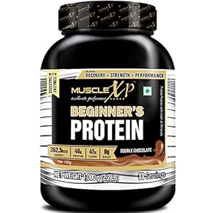 MuscleXP Beginner’s Protein With Digestive Enzymes (With Whey Protein), Double Chocolate 1Kg (2.2lb)