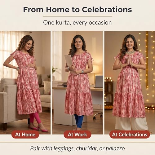 Image of CEE 18 Cotton Rayon A-Line Flaired Maternity Feeding Kurti for Women with Zippers | Pregnancy Dress for Women | Breastfeeding Dress for Women | Nursing Dress for Women Pre and Post Pregnancy