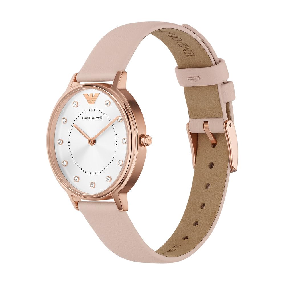 Emporio Armani Orologio da donna, Movimento al quarzo a due lancette e cassa da 32 mm con cinturino in acciaio inossidabile, pelle o silicone