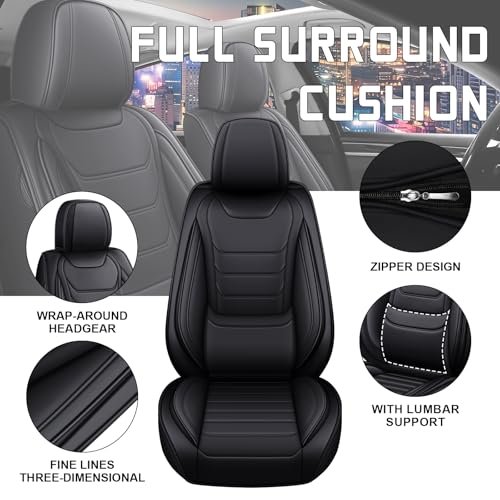Image of Car Seat Cover Full Set for Toyota Camry Hybrid Seat Covers 2007-2024, Nappa Leather Waterproof Seat Covers For Cars, Airbag Compatible, Universal Automotive Seat Covers(Standard Full Set /Black)