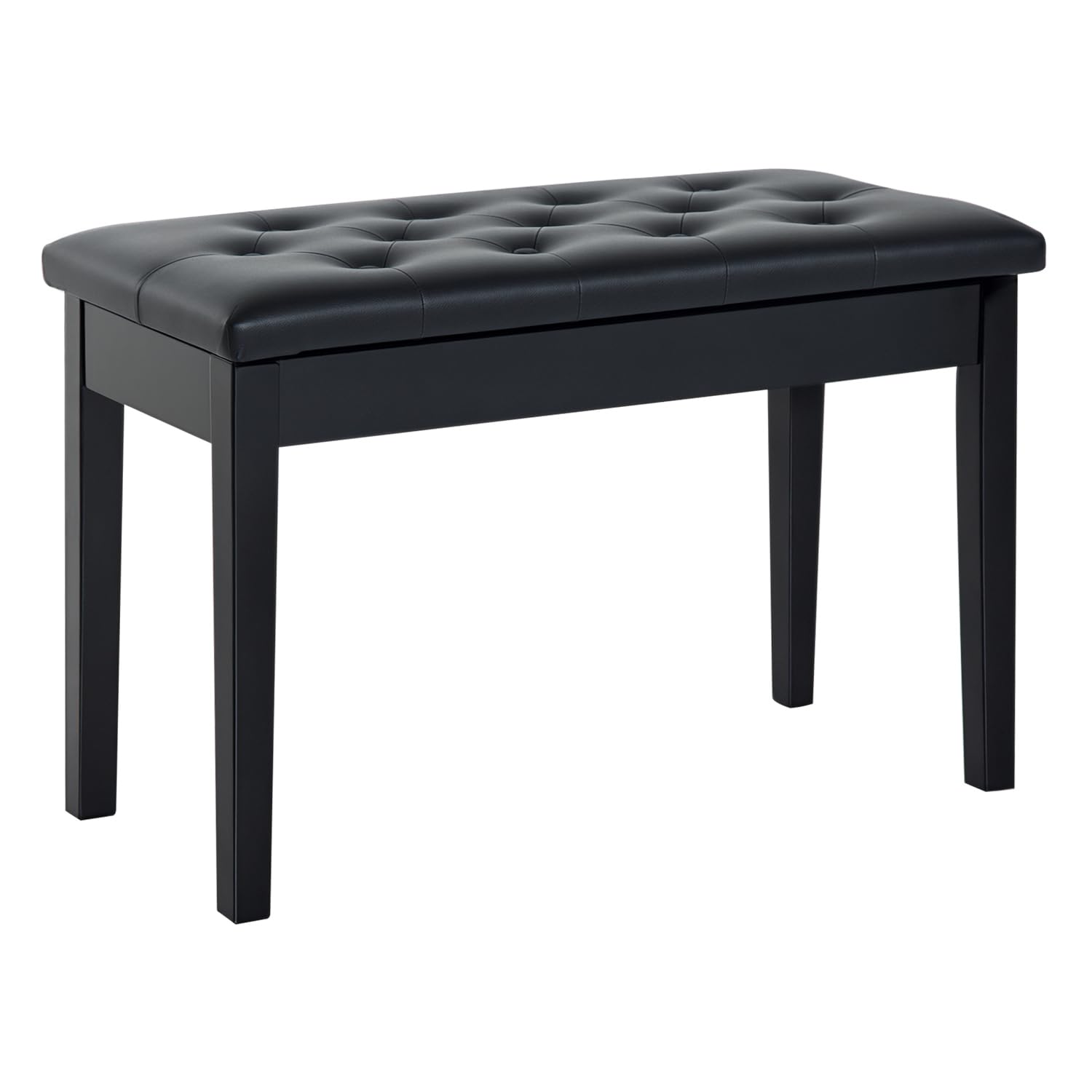 HOMCOM Banquette Tabouret siège pour Piano avec Coffre de Rangement Pied Bois Caoutchouc Assise capitonnée revêtement synthétique Noir