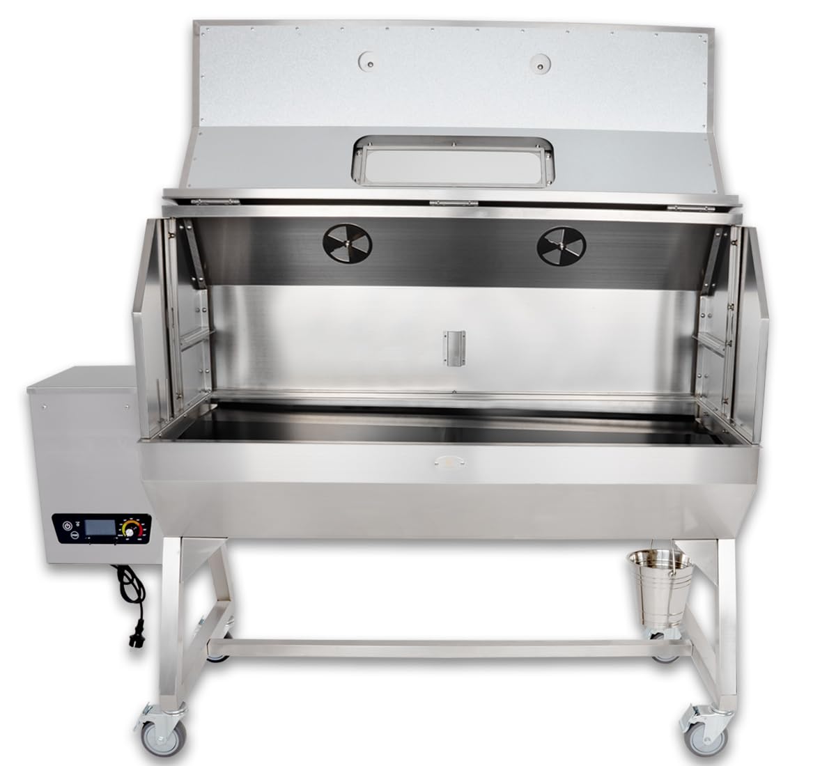 Beeketal Profi Pelletgrill PGB-80 | 2-in-1 Smoker & Spanferkelgrill mit Motor-Drehspieß | Edelstahl | Elektronische Steuerung | 5 Roste | max. 40 kg
