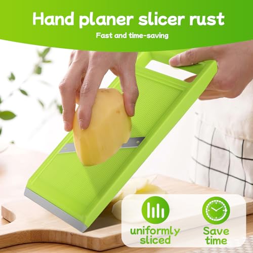 FORNORM Handheld Mandoline Vegetable Slicer, Portable Vegetable Chopper, Stainless Steel Potato Slicer, Manual Kitchen Chopper for Potatoes, Carrots, Onions (Green) - Image 2