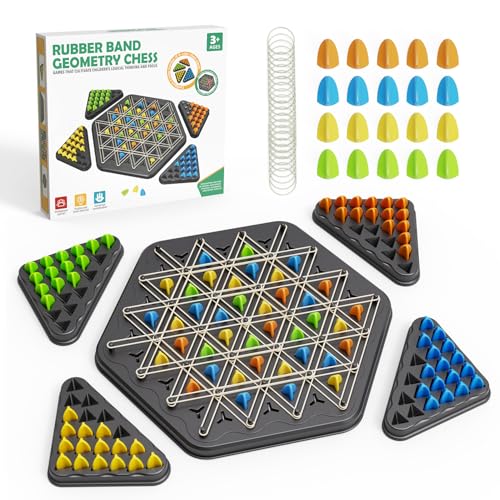 Image of Chain Triangle Chess Game, Strategy Board Games for Kid 6-8-12, Chess Board Games for Adults, Family Games for Kids Adults, Triangle Rubber Band Game, 2 to 4 Players, Kids Christmas Birthday Gifts
