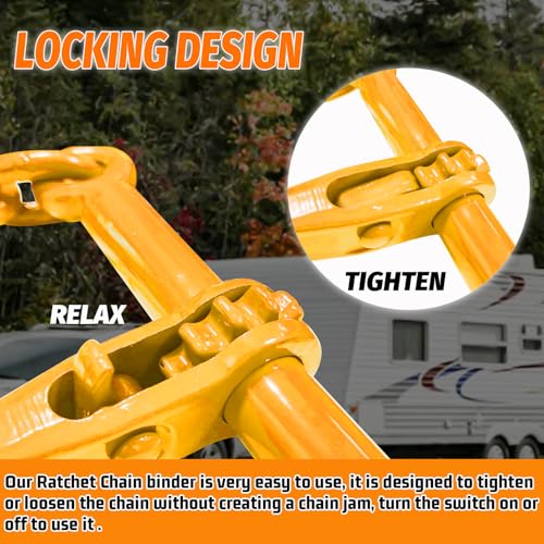Image of Ratchet Chain Binders 1 /4''- 5 /16'', Load Binder with G70 Grab Hooks, Adjustable 1 /4 inch Binder for 1 /4 Chains, 2200 Pounds Working Load Limit- Heavy Duty Ratchet Binders for Towing (2 Pack)