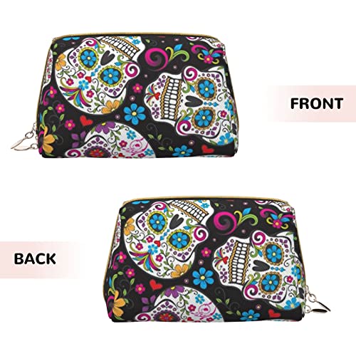 Trousse de maquillage pour voyage et week-end au motif de crâne fleuri