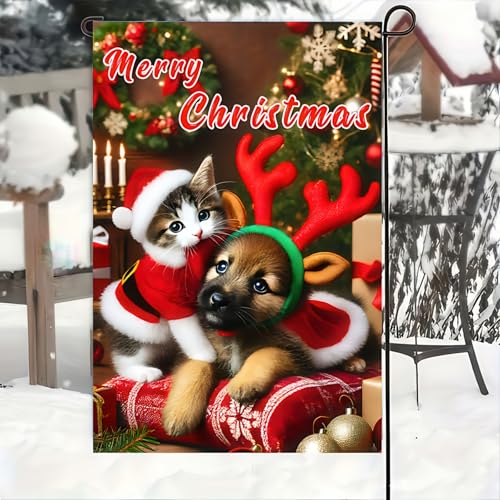 Image of BlissYard Christmas Garden Flag 12x18 Inch Cat Dog Holiday Yard Decor