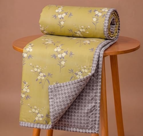 Image of BSB HOME Cotton Dohar for Double Bed, Lightweight AC Dohar Blanket, Soft Breathable Fabric, All-Season Comfort, Easy Care - 85 x 88 Inches (216 x 224 cm) (Mustard Meadow)