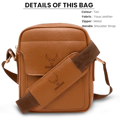 Image of REDHORNS Faux Leather Small Cross Body Sling Bag for Men & Women, 3 Zipper Pockets, Business Messenger Shoulder Bag for Travel, Outdoor, Office - 15X19X5 CM