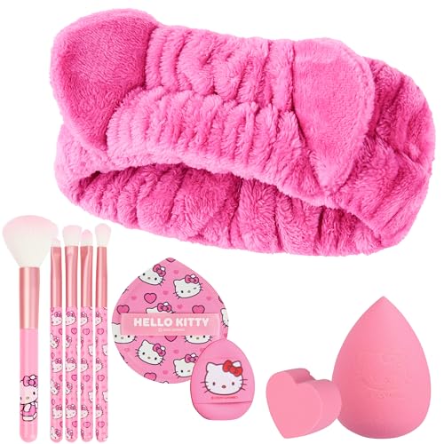 Image of Get Trend Hello Kitty Sanrio Makeup Brush Sponge Set for Girls, Teens with Headband Powder Puffs Soft Brushes Beauty Sponges, Kawaii Gifts for Girls (Pink Hello Kitty)