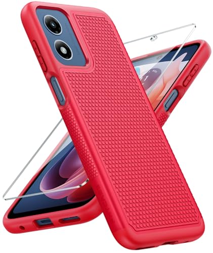 Image of FNTCASE for Motorola Moto G-Play-2024 Case: Dual Layer Protective Heavy Duty Cell Phone Cover Shockproof Rugged with Non Slip Textured Back - Military Protection Bumper Tough (Red)