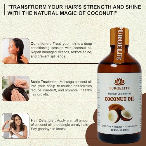 Image of Premium Cold Pressed Coconut Oil,100% Pure & Natural for Face, Hair & body Glass bottle with dropper 100 ml + 100 ml