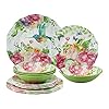 Upware 12 piece melamine dinnerware set includes dinner plates salad plates bowls service for 4 rose garden  urban country home decor