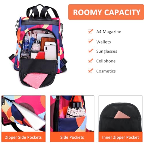 Image of Backpack for Women Anti Theft Back Pack Purse Waterproof Nylon Backpack for College Bookbag Fashion Travel Shoulder Bag Colorful Polka Dots