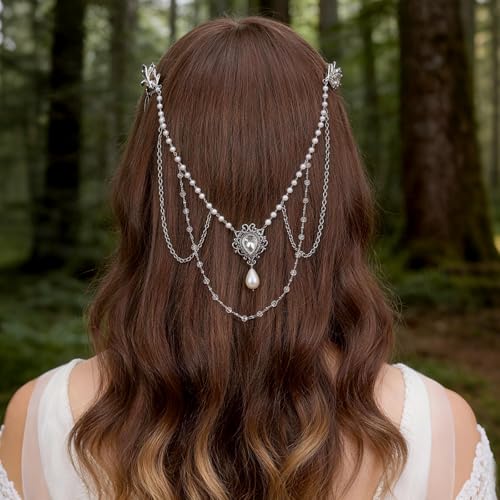 Accesorio para cabello boda peine de perlas plateado miniatura 3