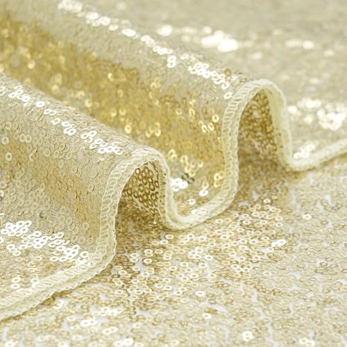 Image of B-COOL Sequin Tablecloth Round Party Decorations: Light Gold Table Cloth Overlay 132 Inch Sparkle Fabric for Birthday Ceremony Parties Graguation
