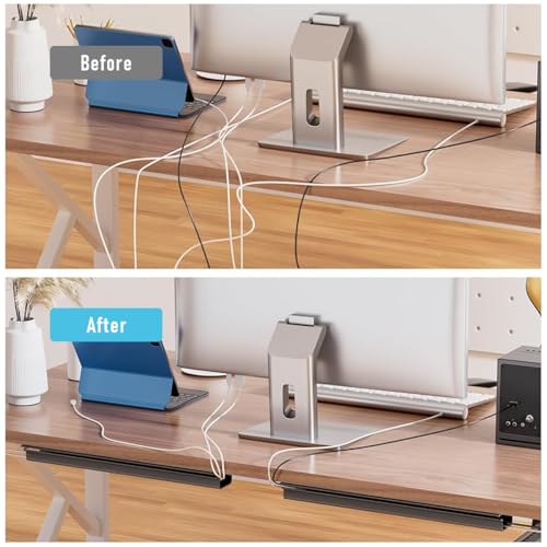 Image of Serplex 2Pcs Cable Management Under Desk, 15.7 inch Self-Adhesive Cable Organizer, No Drilling Under Desk Cable Management Tray Adhesive Under Desk Cable Channel Organizer Cable Management Rail