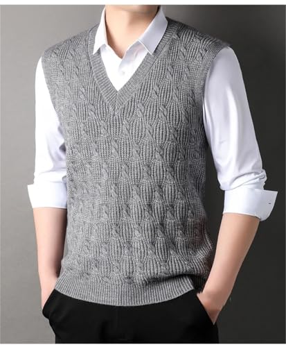 Men's V-Neck Knitted Pullover Diamond Checkered Sweater Vest Sleeveless Casual Vest3