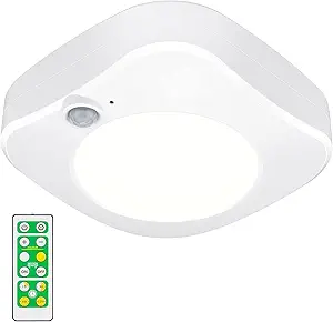 Cordless Shower Light with Remote and Timer, Motion Sensor Ceiling Light, Battery Operated Light for Shower Bedroom Hallway Stair Corridor Closet Counter Bathroom, Brightness Dimmable