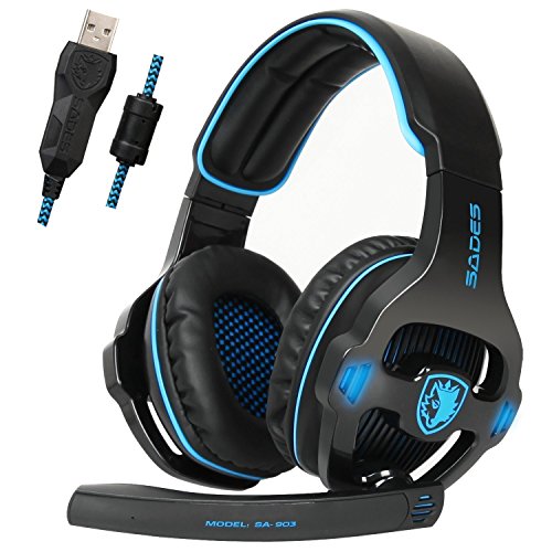 Newest Version SA903 PC USB 7.1 Surround Sound Stereo Gaming Headset Headphones with Mic, Over Ear, Black Blue, Noise Reduction, Volume Control, LED Light for Computer Gamers Newest Version SA903 PC USB 7.1 Surround Sound Stereo Gaming Headset Headphones with Mic, Over Ear, Black Blue, Noise Reduction, Volume Control, LED Light for Computer Gamers