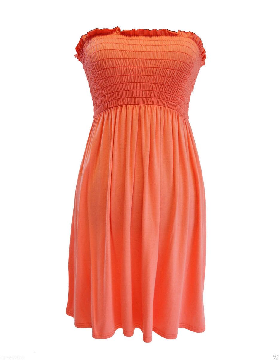 SXME MIGHT SAY Women's Off-Shoulder Sheering Top, Elasticated, Plain/Printed, Strapless Bandeau Boobtube Dress, Plus Size (UK, Numeric, 8, 26, Regular, Regular, XXXL (24-26), Coral)