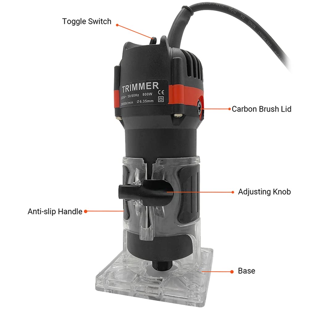 800W 30000r/min Trimmer per legno elettrico multifunzionale Router per legno Trimmer per laminato Trimmer per scanalatura professionale per falegname Carpentiere con 15 frese 220V