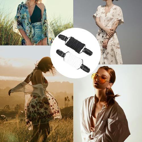 Image of 2-Pack Dress Cinch Clips, Adjustable Elastic Shawl Clips for Women, Black & White, Secure and Scratch-Free for Dresses, Shawls, Scarves