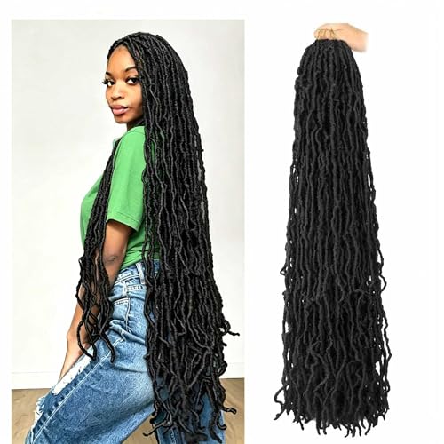 7 Packs 36 Inch Soft Locs Crochet Hair Pre Looped Curly Wavy Distressed Faux Locs for Butterfly Locs Crochet Braids for Black Women (1B 36 Inch(pack of 7))