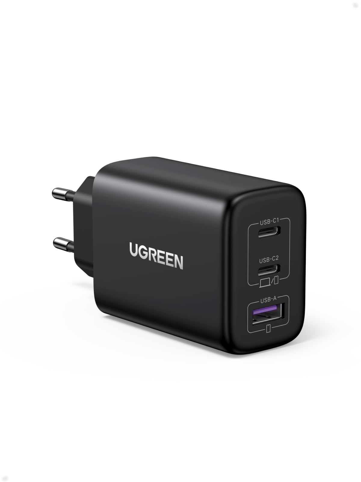 UGREEN Zapix 65W Chargeur USB C Rapide 3 Ports GaN Tech Compatible avec iPhone 17 Pro Max Air 16 15 14 13 12 iPad MacBook Neo Air Pro M5 M4 M3 M2 M1 Galaxy S26 S25 S24 A15 Pixel 10 9 8 XPS (Noir)