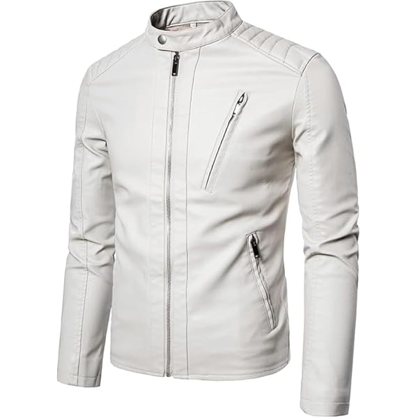 Maiyifu-GJ Men's Faux Leather Jacket Stand Collar Motorcycle Leather Jackets Casual Lightweight Zip Up Biker Coat