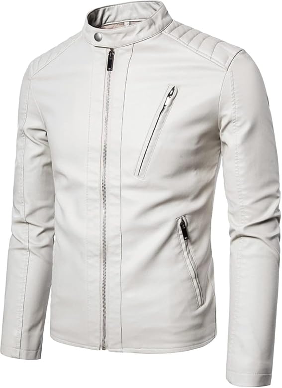 Maiyifu-GJ Men's Faux Leather Jacket Stand Collar Motorcycle Leather Jackets Casual Lightweight Zip Up Biker Coat