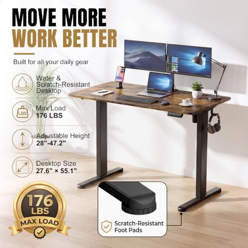 Image of Furmax 45 Inches Electric Standing Desk, Home Office Desk with Phone Holder