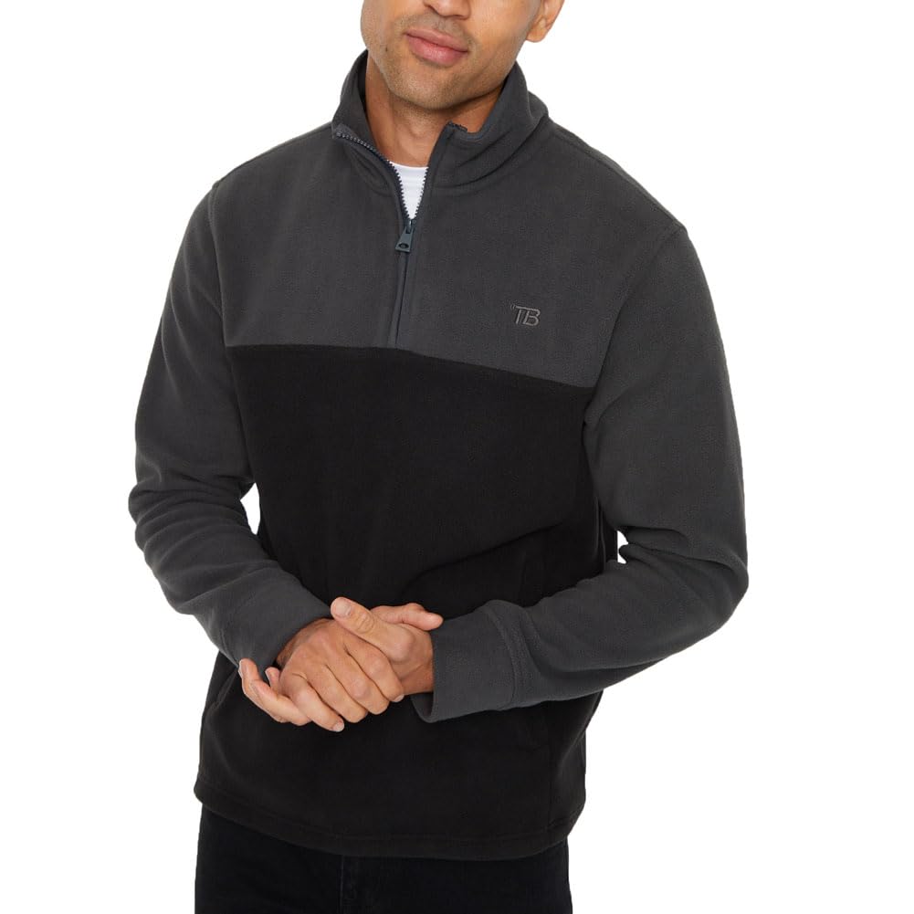 Threadbare 'Wham' Mens Two Tone Colourblock Quarter Zip Microfleece Sweatshirt Jumper, Slate Grey, S