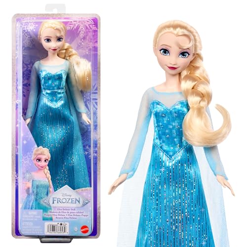 Mattel Disney Frozen Elsa Fashion Doll in Sparkling Removable Dress with Cape Shoes and Braided Hair Posable & Collectible Inspired by Movie