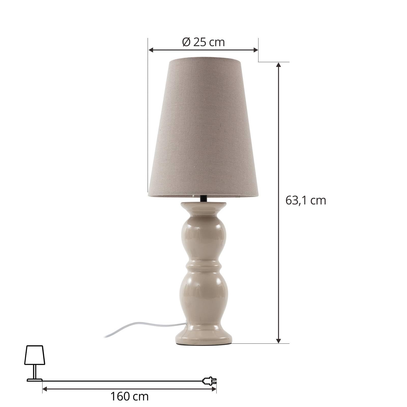 Lucande Lampe à poser Lyndorin (Moderne) en Beige Céramique e. a. pour Salon & Salle manger (1 lampe,à E27),