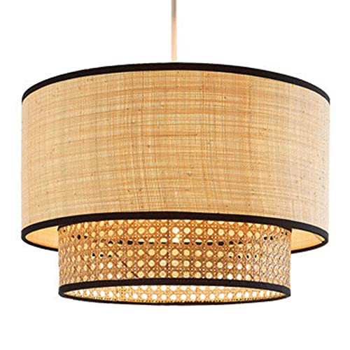Lampe suspendue de plafond en rotin beige au design épuré et finitions artisanales